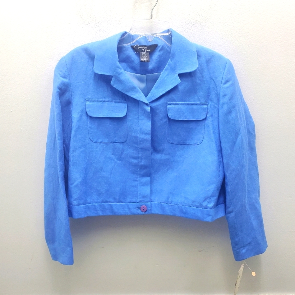 Vintage Crop Linen Blazer Jacket NWT Size 12P Button Up - Picture 2 of 11
